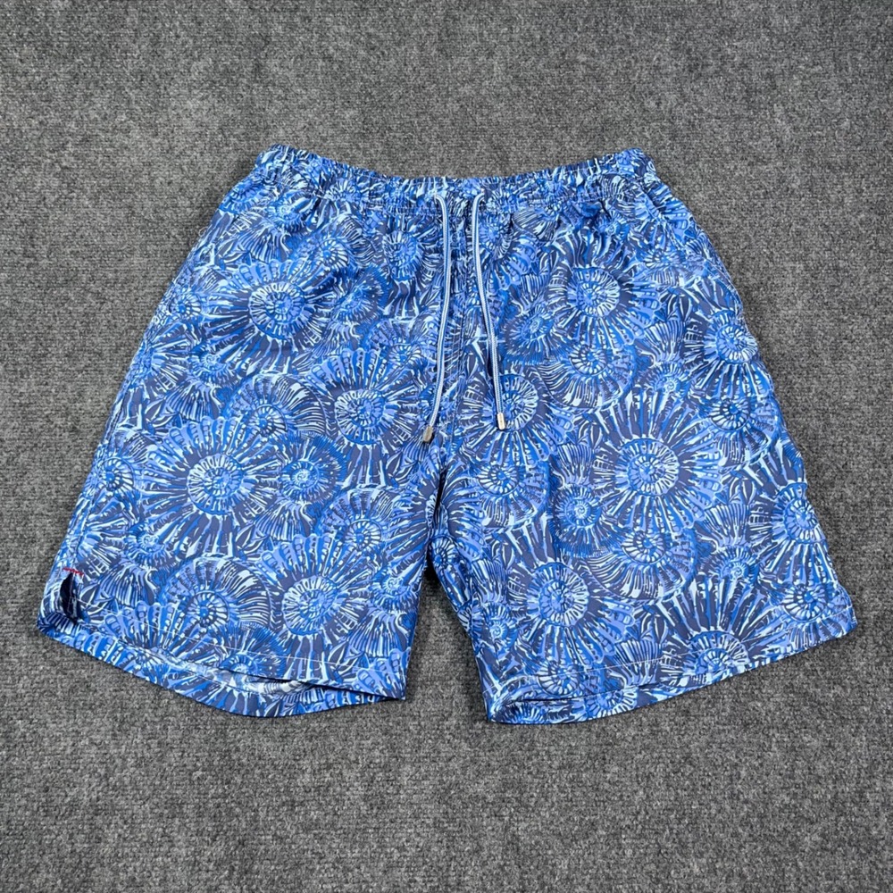 Peter Millar Swim Trunks Mens Large Blue Shell Print Mesh Lined Board Shorts AOP - Picture 1 of 8